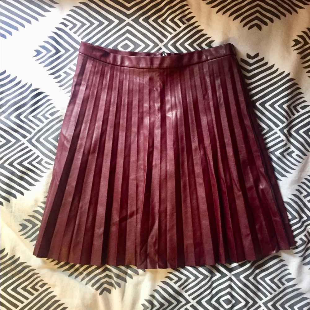 Maroon leather pleated J. Crew Skirt